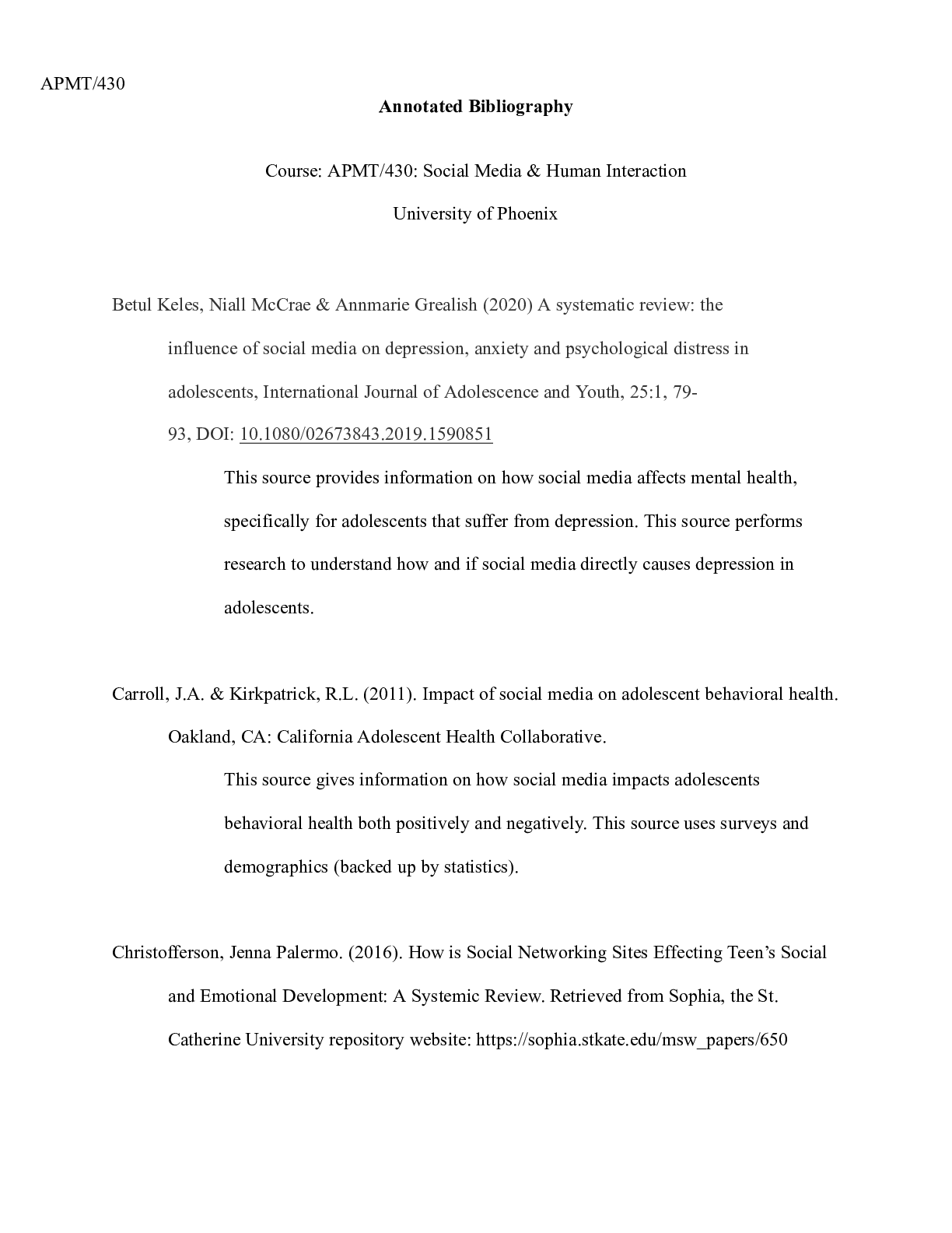 Preview image of Annotated Bibliography.docx (2)  APMT/430  Annotated Bibliography  Course: APMT/430: Socia document